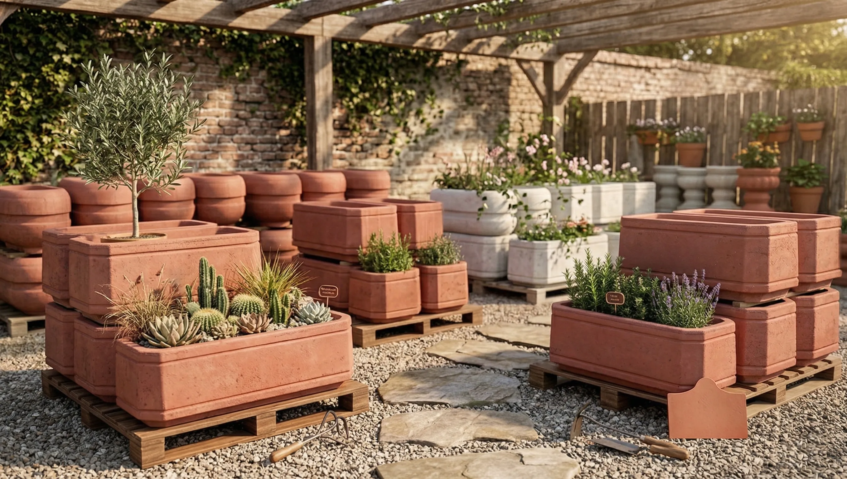 Dikdörtgen Desenli Beton Saksı - Görsel 4